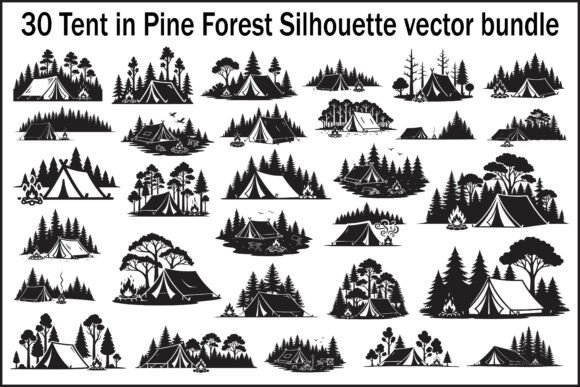 30 Tent in Pine Forest Silhouette Bundle