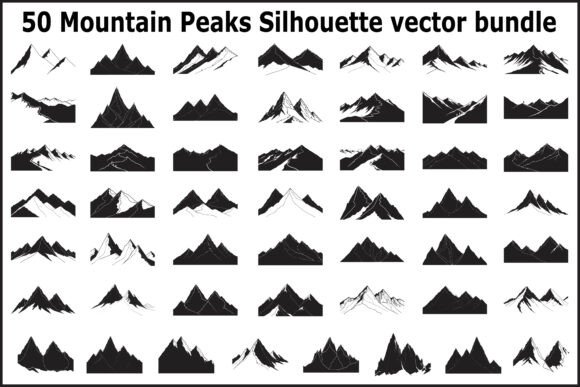 50 Mountain Peaks Silhouette Vector Graphics & Illustrations for Visual Blogging