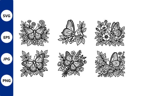 Butterfly & Floral Line Art Bundle: Clean Graphics for Handmade Crafters