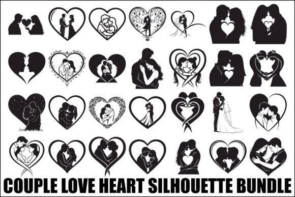 Couple Love Heart Silhouette Bundle – Romantic Graphics for Branding & Visual Content