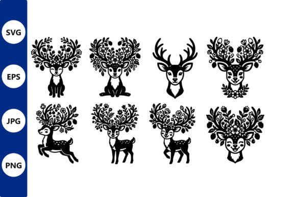 Deer Floral Antler Silhouettes: A Versatile Graphic Design Asset for Branding and Decorative Projects