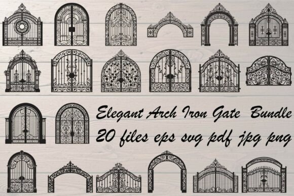 Elegant Arch Iron Gate Bundle: Vintage Graphics for Sophisticated Branding