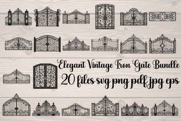 Elegant Vintage Iron Gate Bundle: Timeless Graphics for Sophisticated Branding