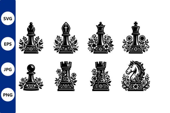 Floral Chess Piece Vector Set: Elegant Graphics for Crafters & Illustrations for Handmade Businesses