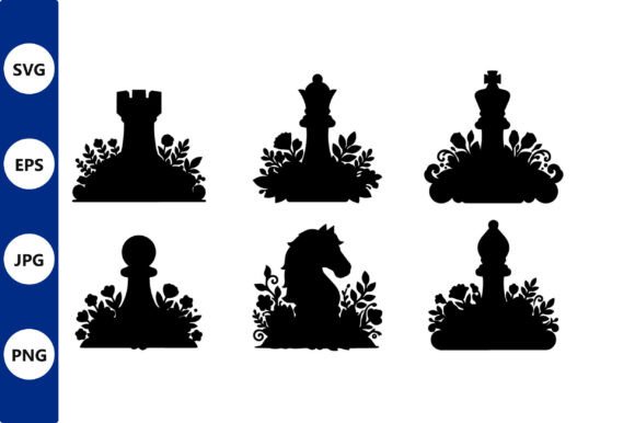 Floral Chess Silhouettes: A Versatile Graphics & Illustration Set for Digital Sellers
