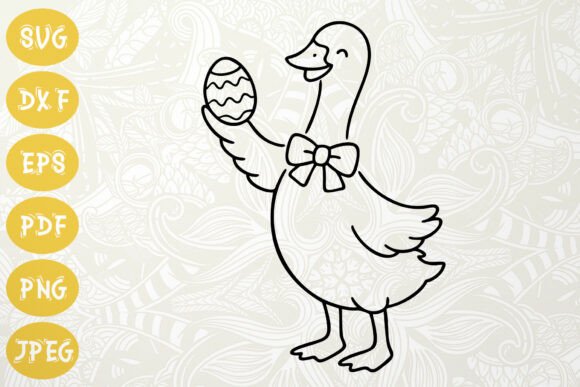 Goose Holding Egg SVG Easter Design – Cute Line-Art Graphic for Spring Illustrations