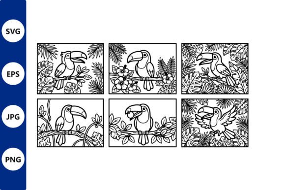 Jungle Vibe Embroidery with Panel Toucan Line Art