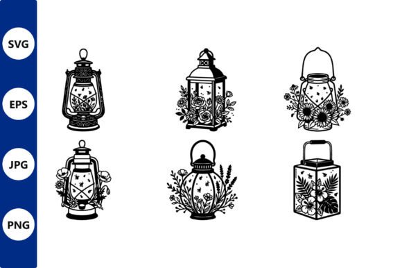 Lantern Floral Line Art Set: Elegant Graphics for Crafters & Etsy Sellers