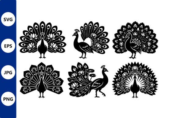 Peacock Silhouette Vector Art Collection – Elegant Graphics for Craft & Commercial Illustrations