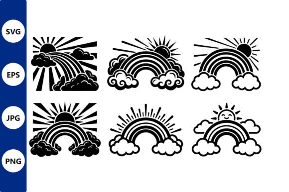 Rainbow Cloud Line Art Vector Collection: Graphics & Illustrations for Modern Branding