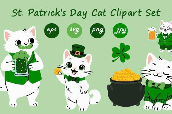 St. Patrick’s Day Cat Clipart Set: Festive Graphics for Branding & Marketing