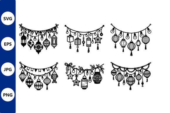 String Lanterns Garland Vector Art: Festive Graphics for Crafters & Etsy Sellers