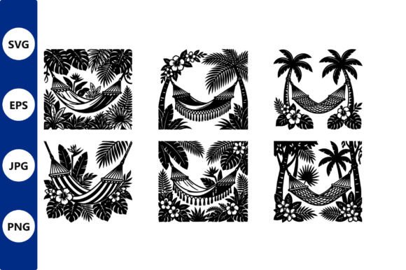 Tropical Hammock Silhouettes Among Palm – A Versatile Graphic for Crafters & Etsy Sellers