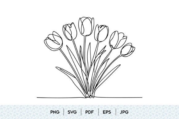 Tulip Bouquet One Line Art Design – Elegant Graphics for Bloggers & Digital Publishers