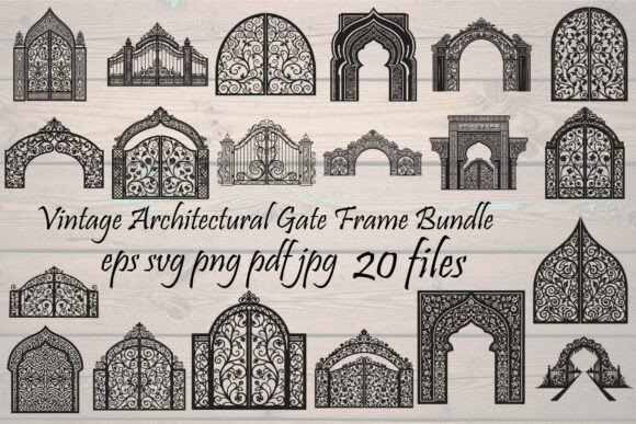 Vintage Architectural Gate Frame Graphics & Illustrations for Elegant Design Projects