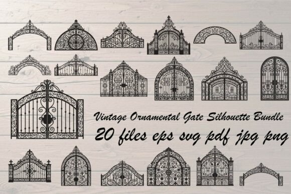 Vintage Ornamental Gate Silhouette Graphics for Illustrations & Digital Selling