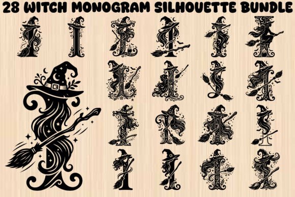 Witch Monogram SVG Bundle: Enchanting Graphics for Seasonal Branding and Boutique Packaging